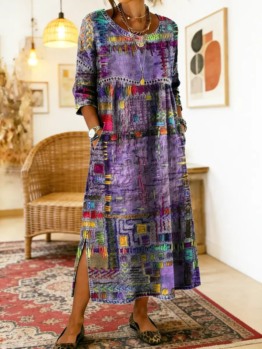 Montserrat | Vestido Largo Boho de Verano Mujer Estampado Patchwork