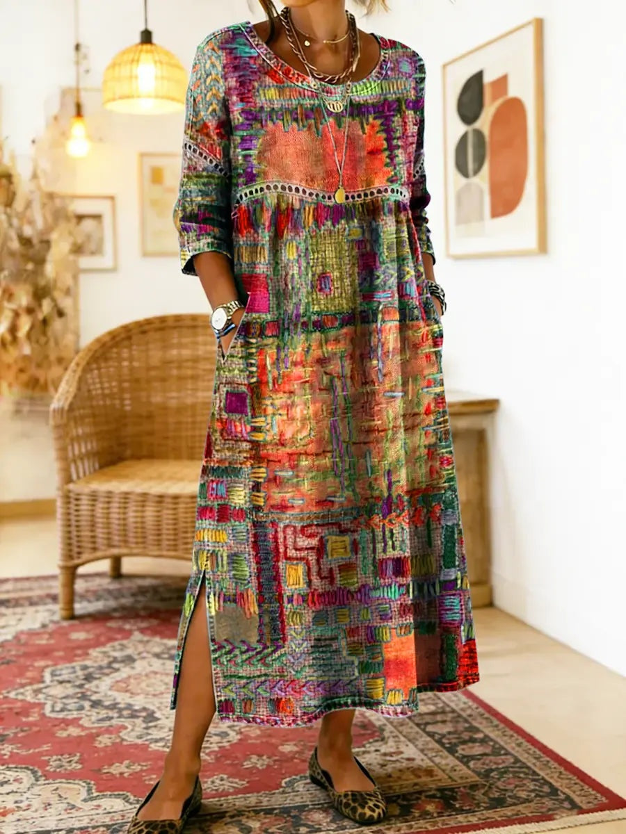 Montserrat | Vestido Largo Boho de Verano Mujer Estampado Patchwork