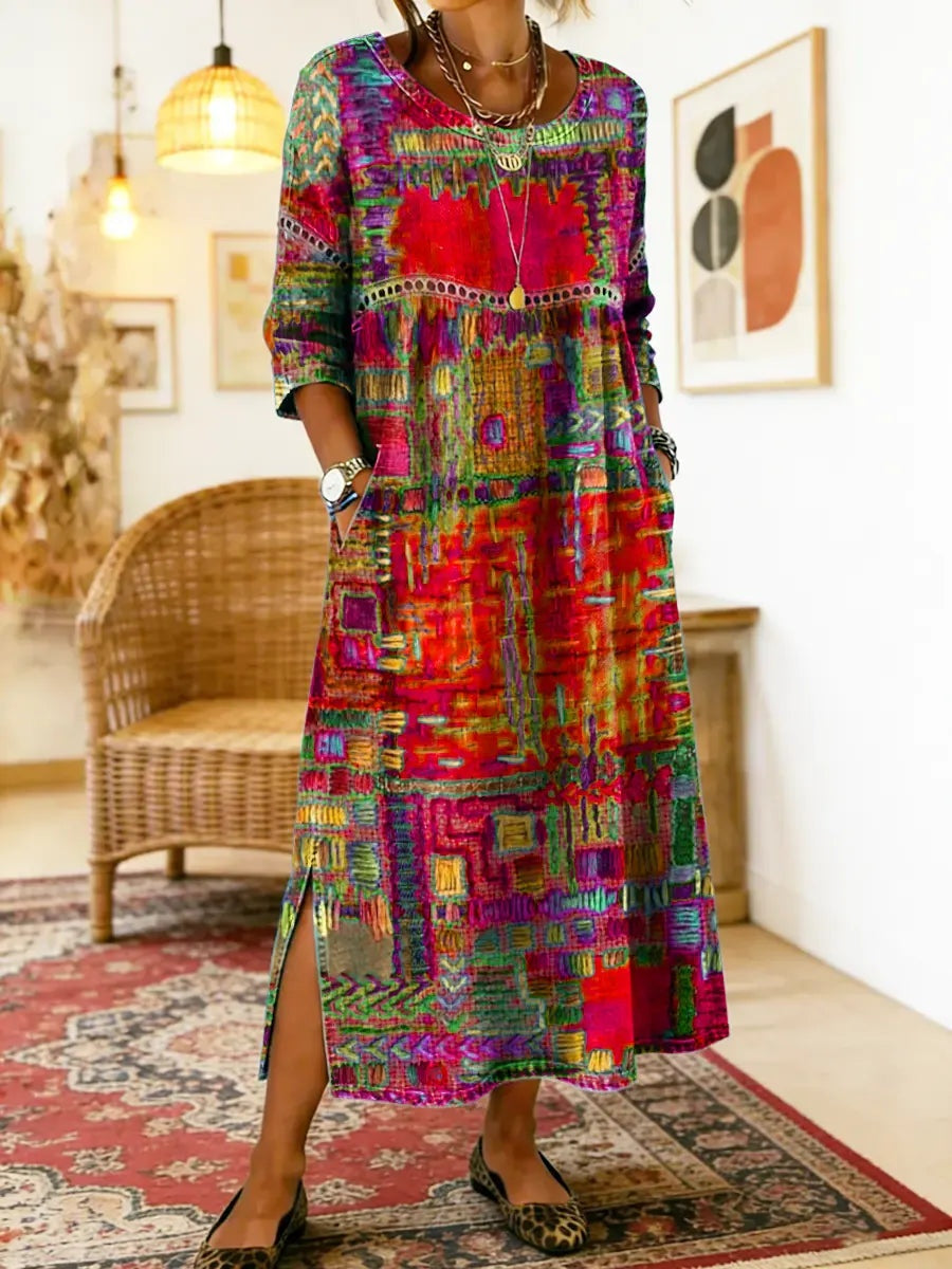 Montserrat | Vestido Largo Boho de Verano Mujer Estampado Patchwork