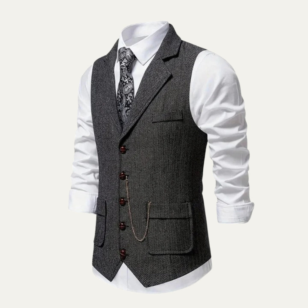 Nicolás | Chaleco de Tweed Hombre Espiga Solapa Entallado