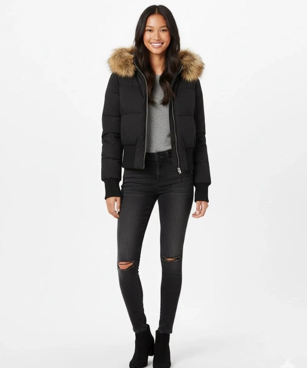 Nuria | Chaqueta de Plumas Mujer con Capucha Piel Sintética