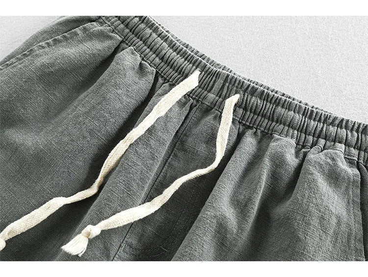 Oriol | Pantalón Corto de Lino Hombre Cintura Elástica Cordón