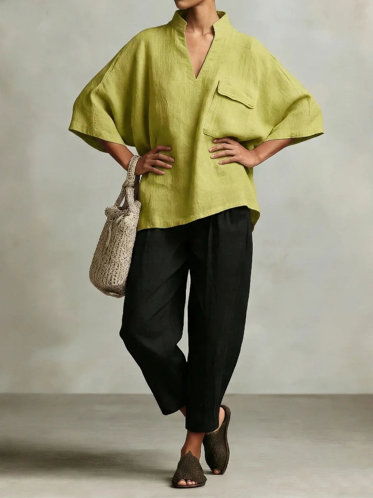 Paloma | Two-Piece Linen Poncho Set with V-Neck for Women