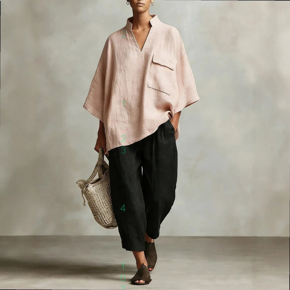 Paloma | Two-Piece Linen Poncho Set with V-Neck for Women