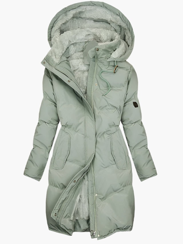 Chubasquero Impermeable Mujer Acolchado con Capucha Borreguito Largo