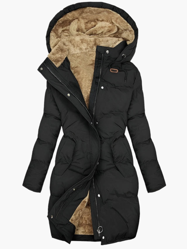 Chubasquero Impermeable Mujer Acolchado con Capucha Borreguito Largo
