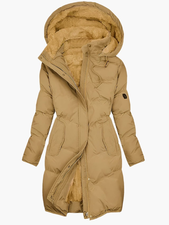 Chubasquero Impermeable Mujer Acolchado con Capucha Borreguito Largo