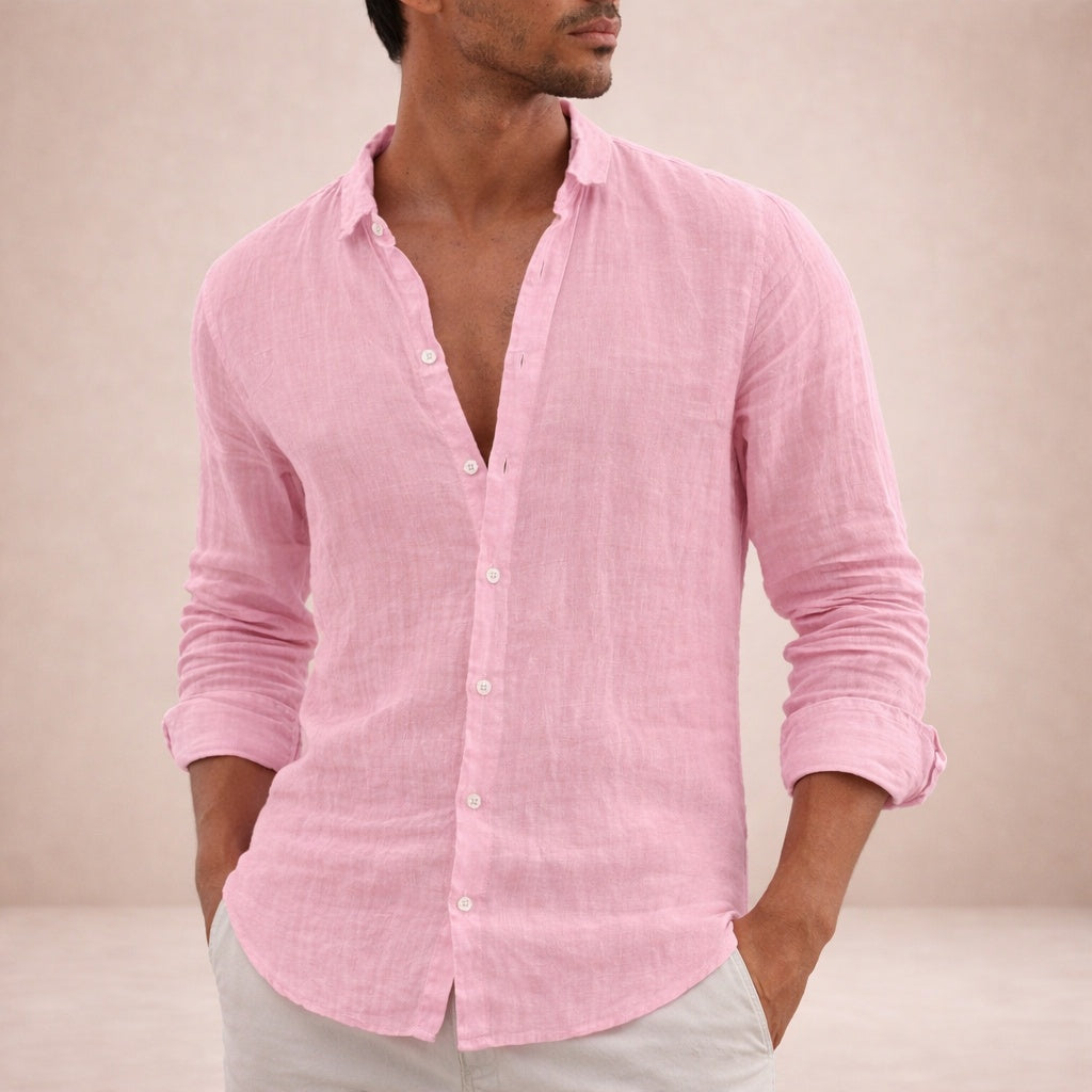 Pau | Camisa de Lino de Manga Larga Hombre Cuello Mao