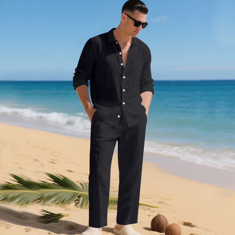 Pau | Conjunto de Lino Hombre Camisa Manga Larga y Pantalón