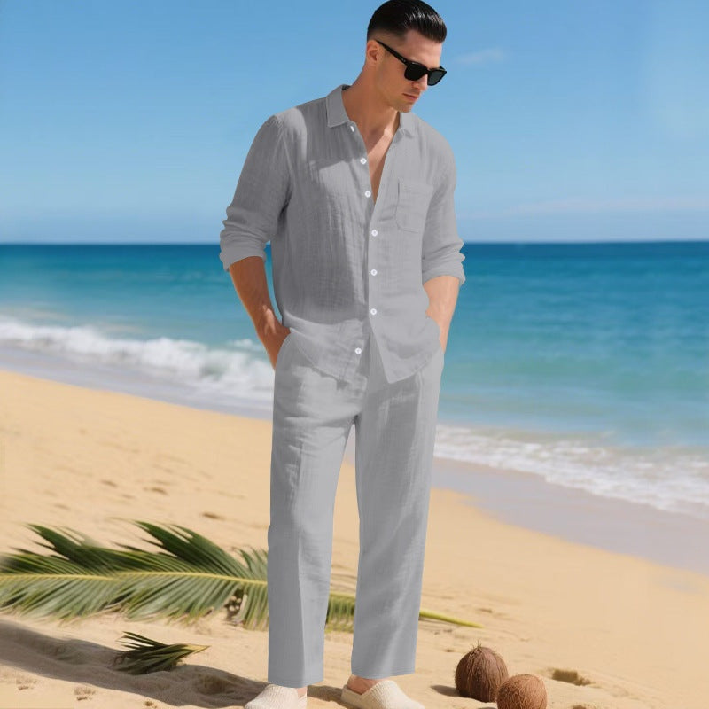 Pau | Conjunto de Lino Hombre Camisa Manga Larga y Pantalón