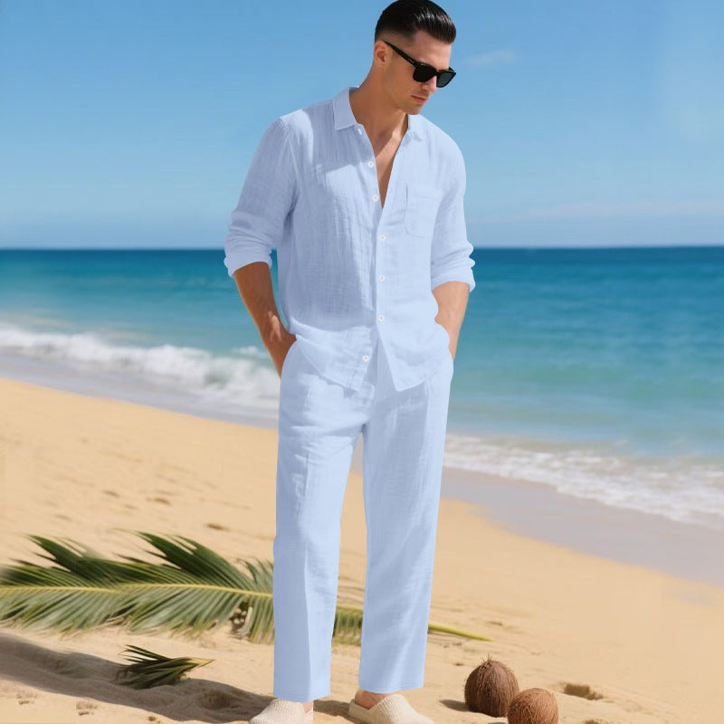 Pau | Conjunto de Lino Hombre Camisa Manga Larga y Pantalón