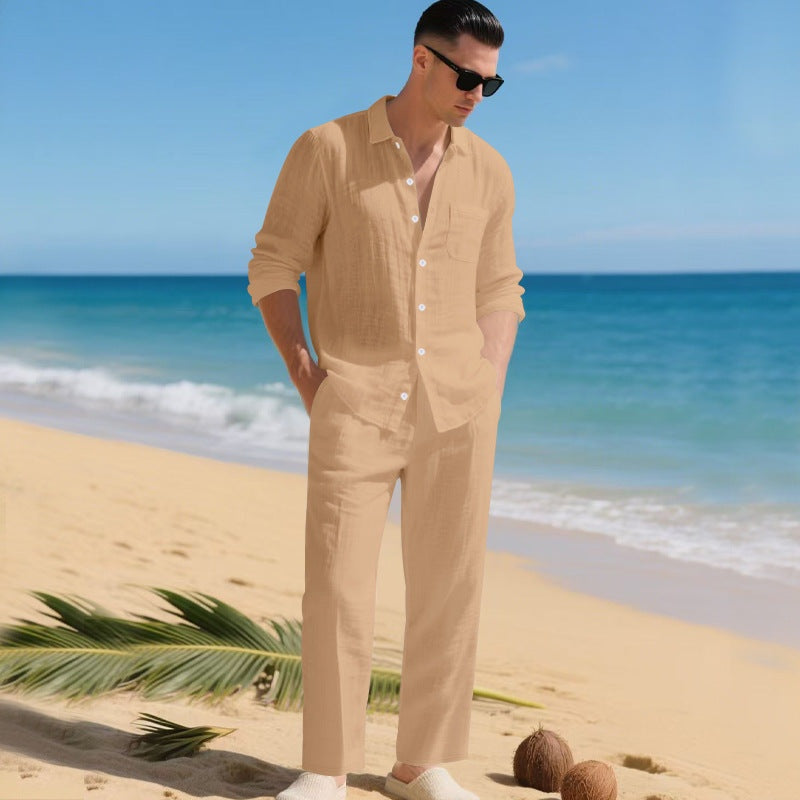 Pau | Conjunto de Lino Hombre Camisa Manga Larga y Pantalón