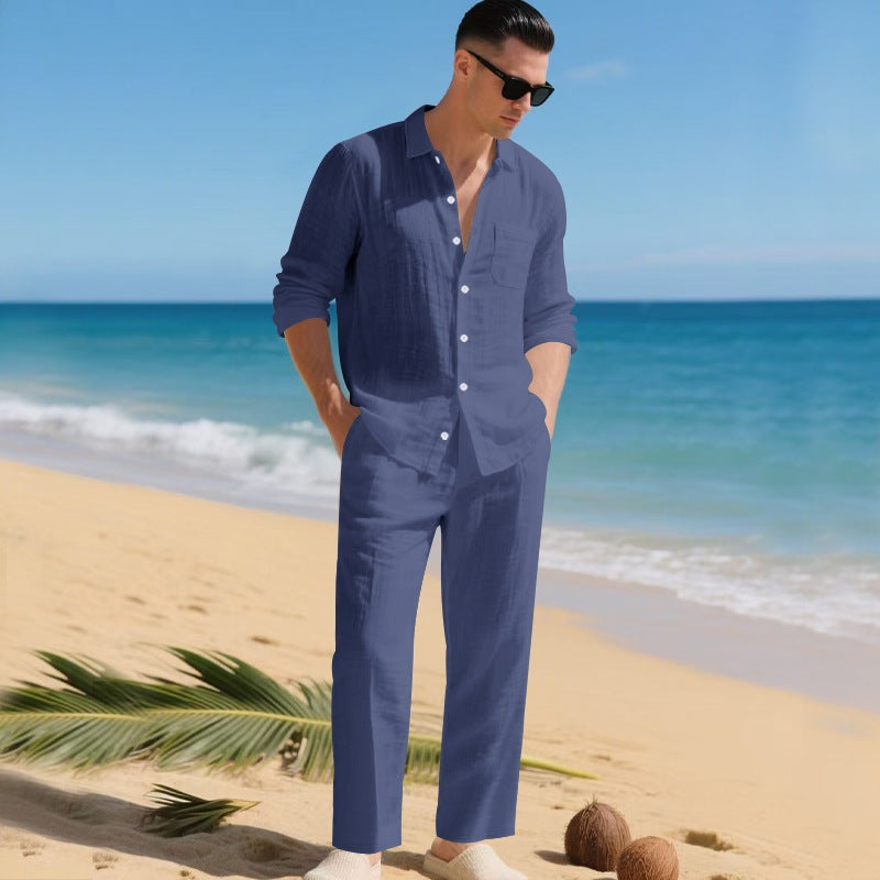 Pau | Conjunto de Lino Hombre Camisa Manga Larga y Pantalón