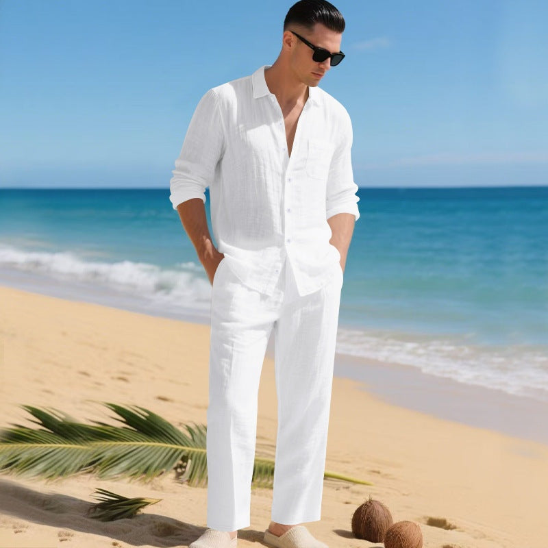 Pau | Conjunto de Lino Hombre Camisa Manga Larga y Pantalón