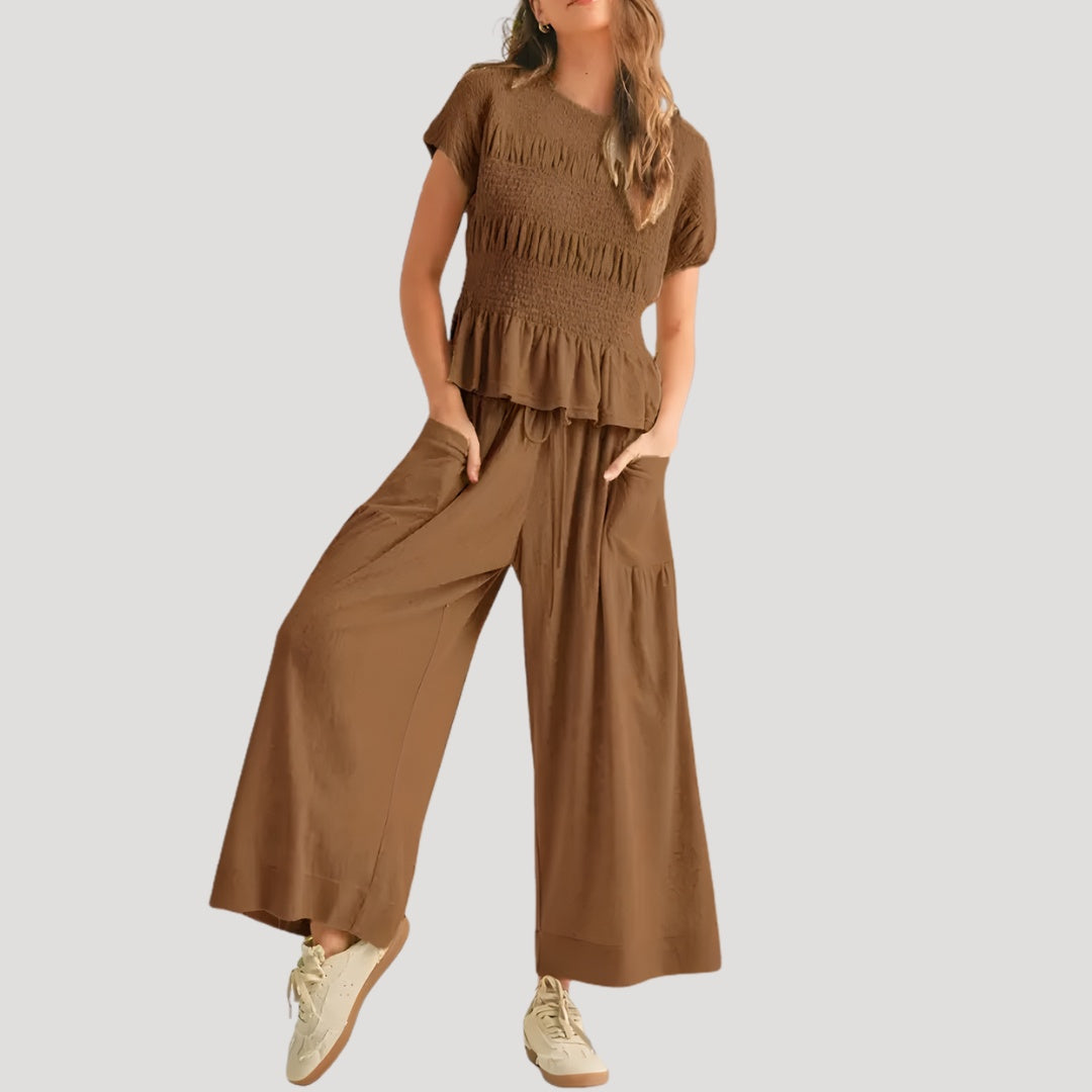 Pilar | Conjunto Casual de Verano Top Peplum y Pantalón Palazzo Mujer
