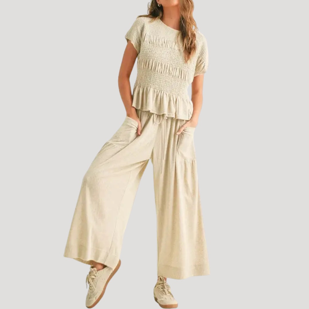 Pilar | Conjunto Casual de Verano Top Peplum y Pantalón Palazzo Mujer