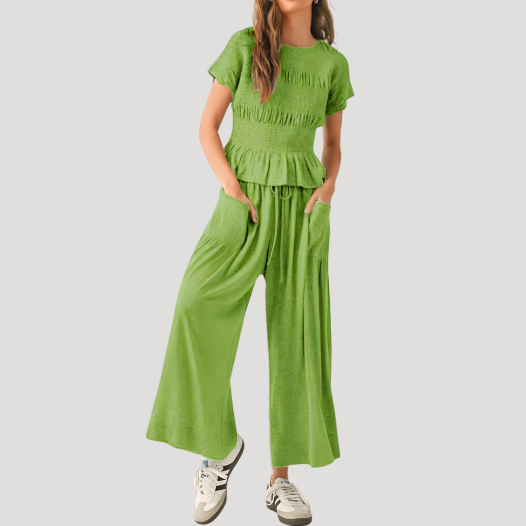 Pilar | Conjunto Casual de Verano Top Peplum y Pantalón Palazzo Mujer