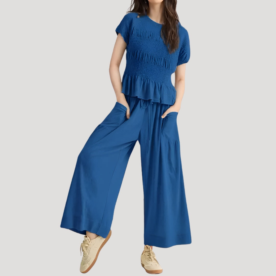 Pilar | Conjunto Casual de Verano Top Peplum y Pantalón Palazzo Mujer