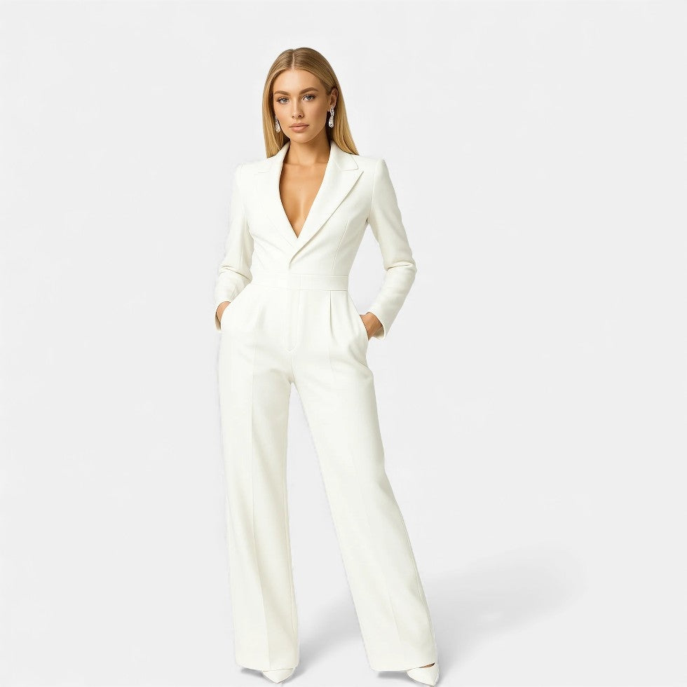 Pilar | Mono Largo Elegante Mujer Escote V Manga Larga