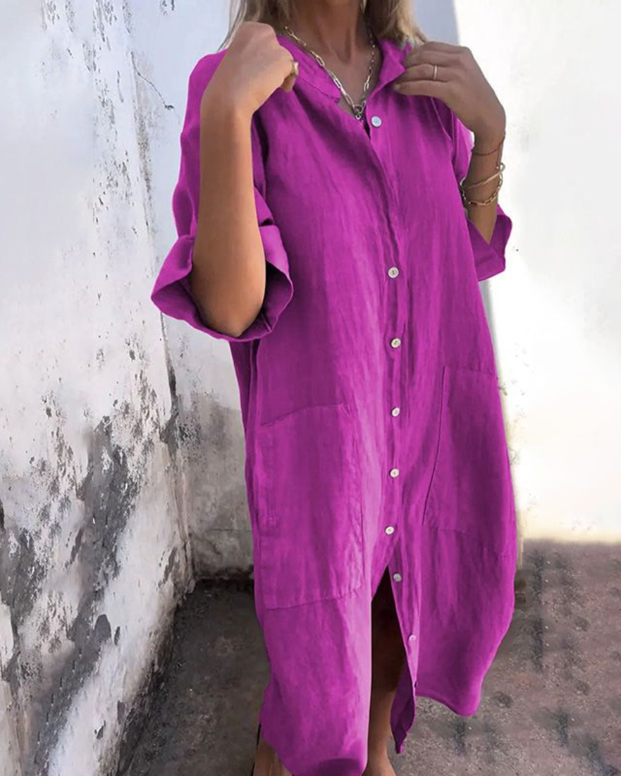 Pilar | Vestido Camisero Largo de Lino Mujer Botones