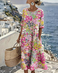 Pilar | Vestido Midi Floral de Verano Suelto Mujer Manga Corta