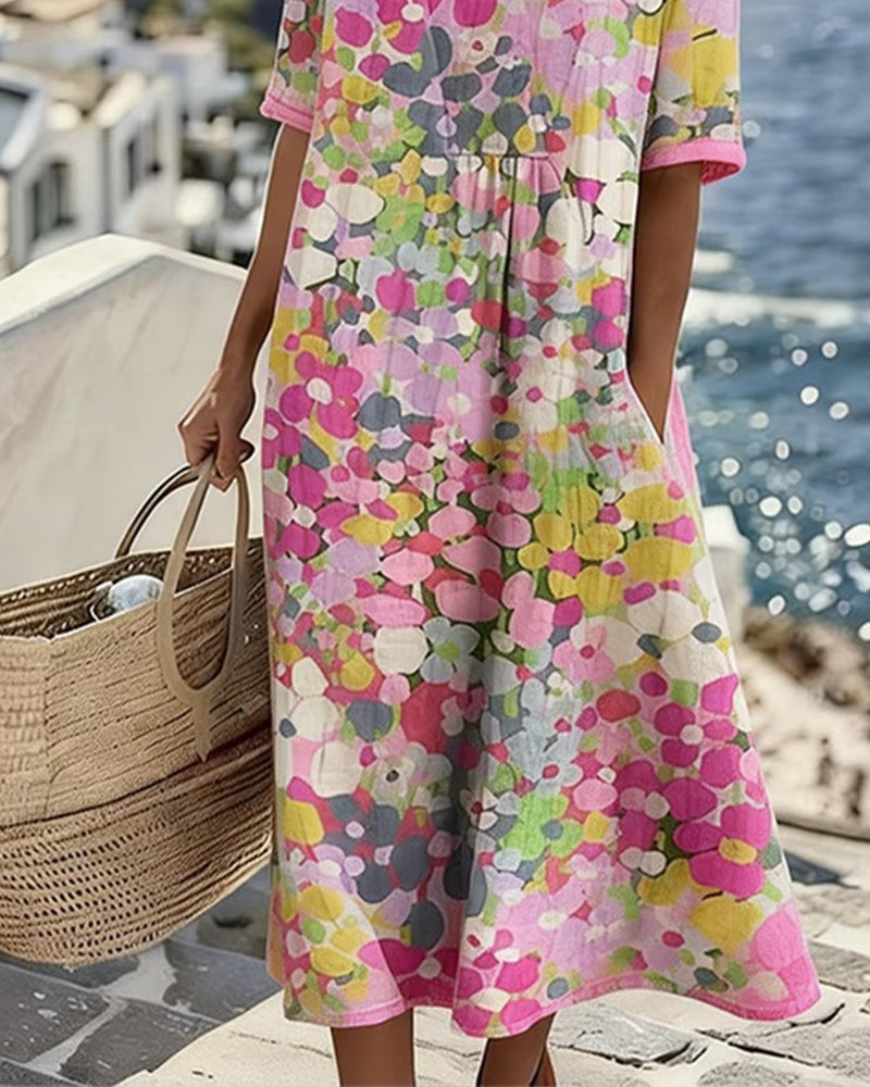 Pilar | Vestido Midi Floral de Verano Suelto Mujer Manga Corta