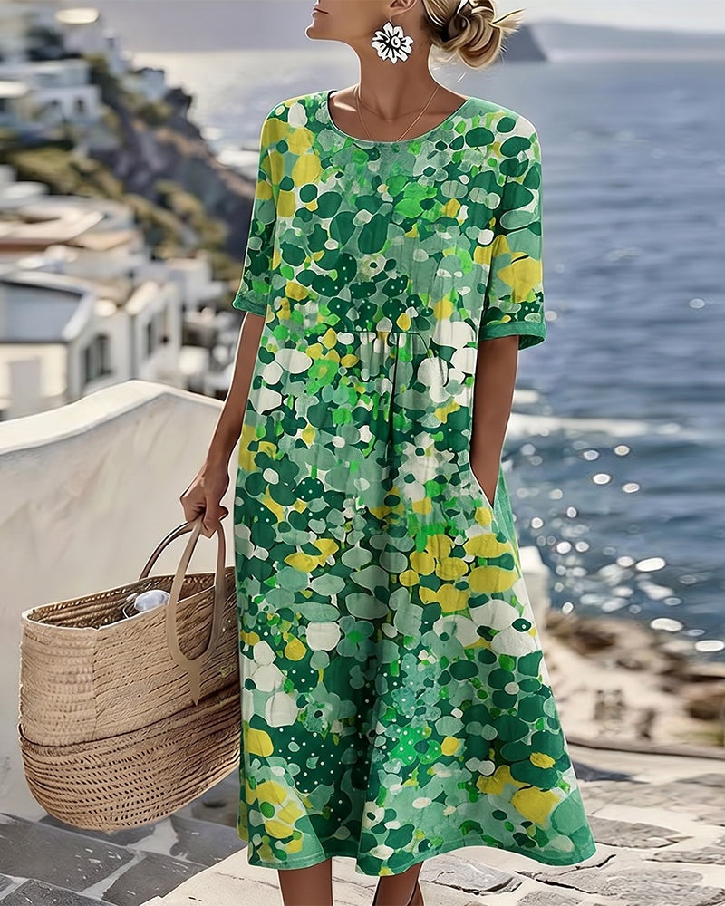 Pilar | Vestido Midi Floral de Verano Suelto Mujer Manga Corta