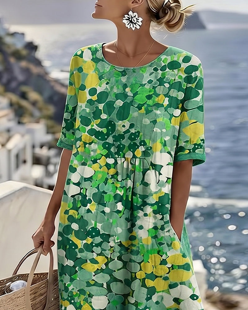 Pilar | Vestido Midi Floral de Verano Suelto Mujer Manga Corta
