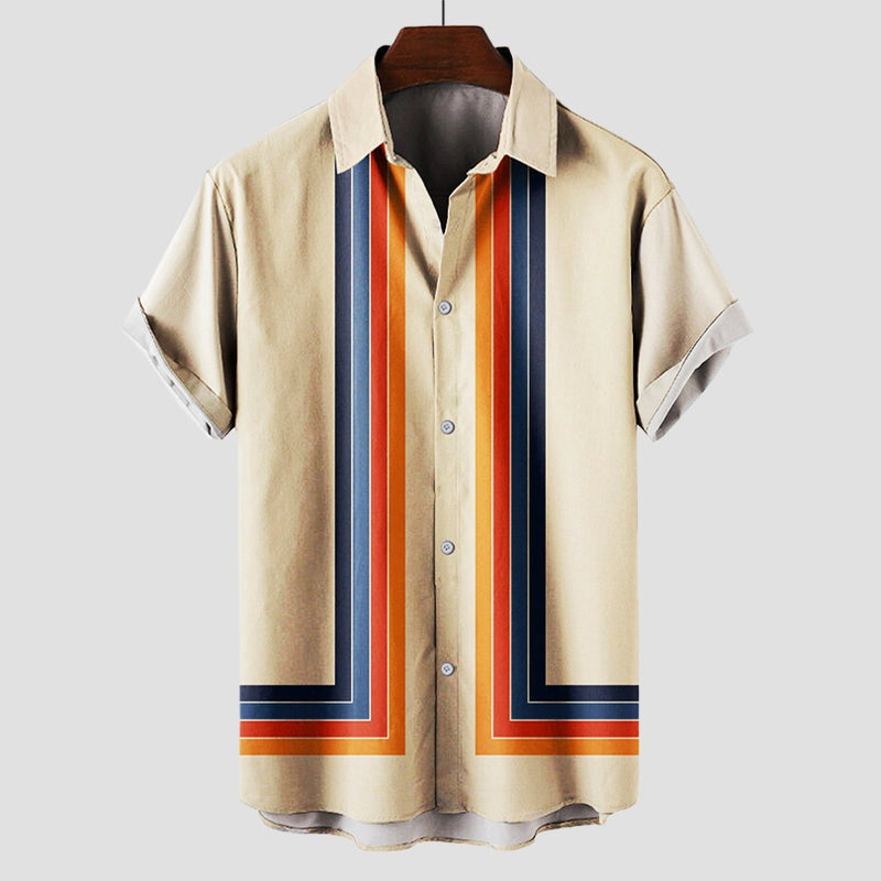 Pol | Camisa Estampada de Manga Corta Hombre Retro Rayas