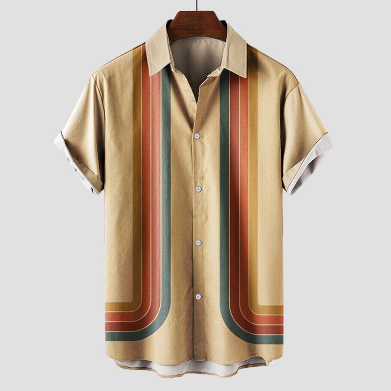 Pol | Camisa Estampada de Manga Corta Hombre Retro Rayas