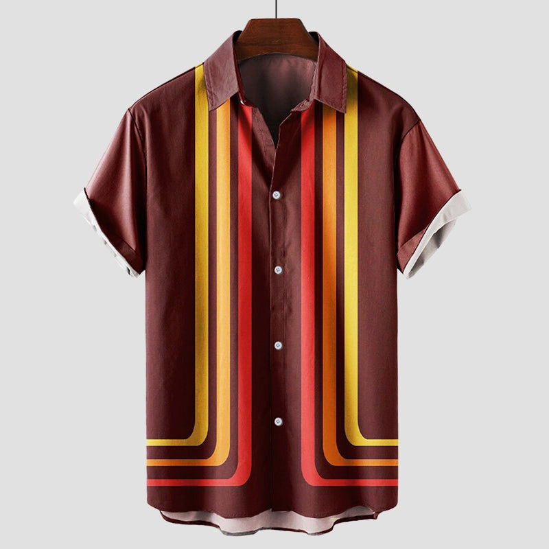 Pol | Camisa Estampada de Manga Corta Hombre Retro Rayas