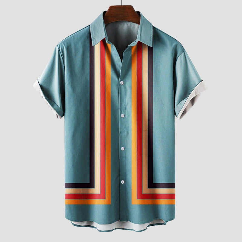 Pol | Camisa Estampada de Manga Corta Hombre Retro Rayas