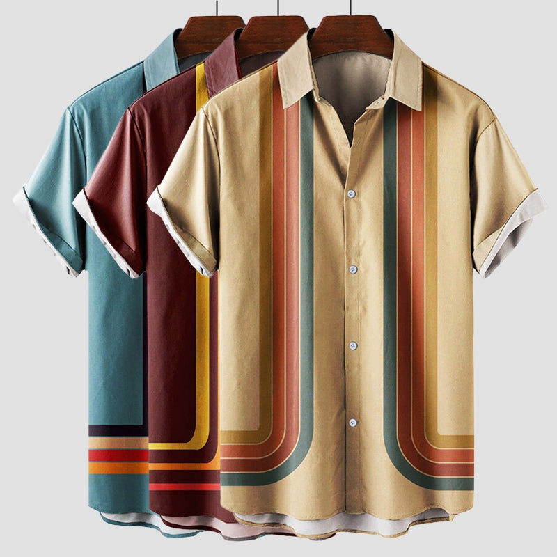Pol | Camisa Estampada de Manga Corta Hombre Retro Rayas