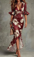 Rebeca | Vestido Lencero Largo Floral Mujer Escote V con Volantes