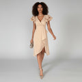 Remedios | Vestido Invitada Otoño con Volantes Mujer Escote V Asimétrico