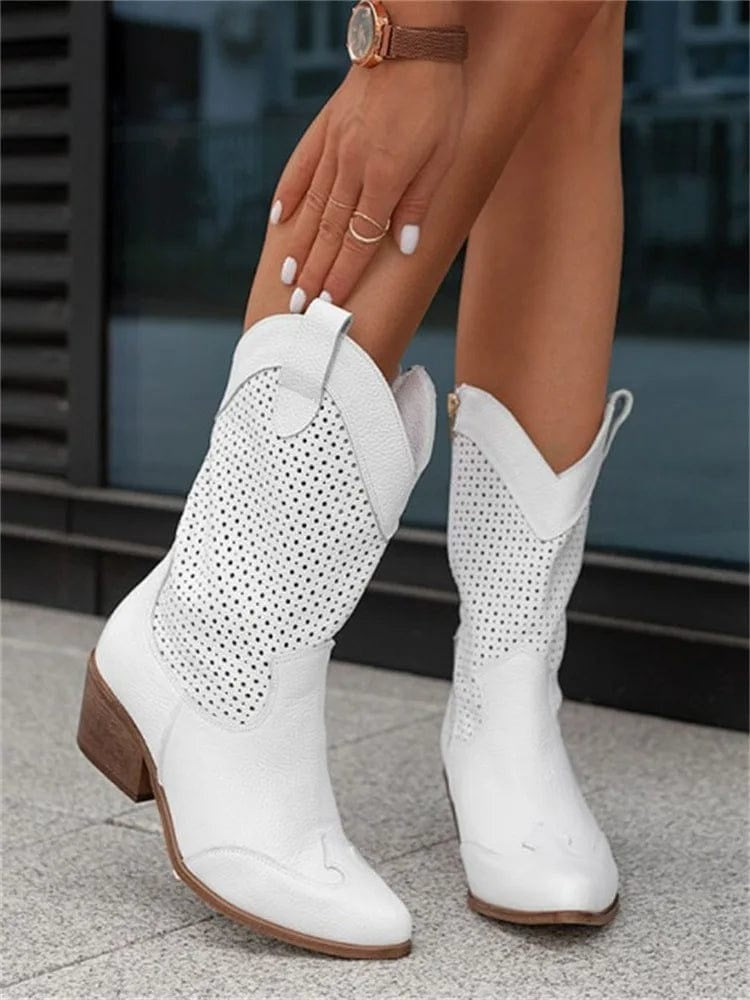 Rocío | Botas Cowboy Mujer Ante Perforado Caña Media