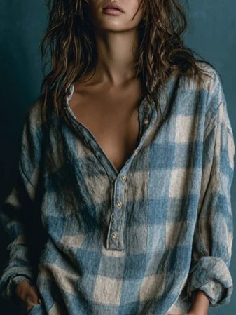 Rocío | Vestido Corto de Cuadros Mujer Manga Larga Cuello Henley