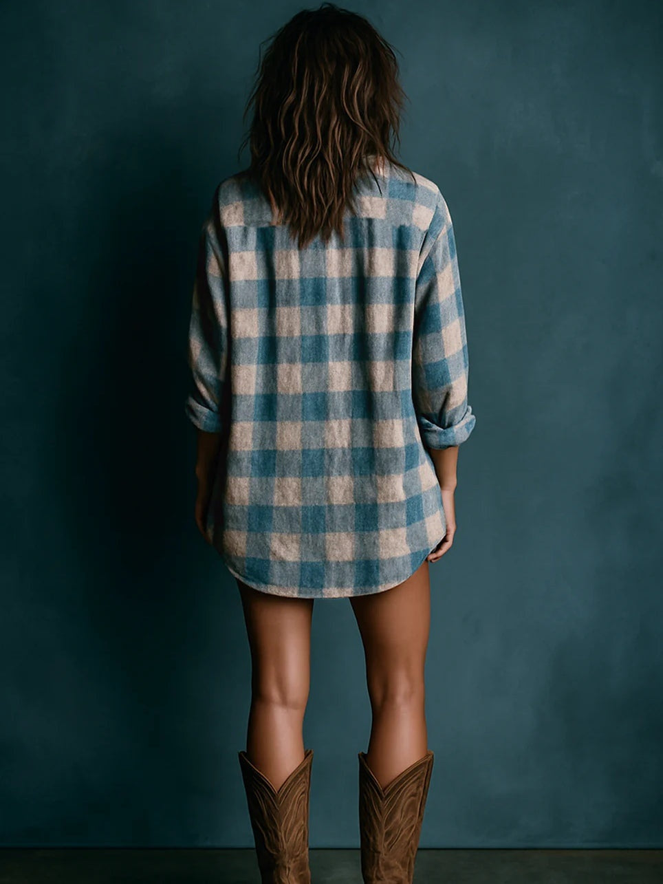 Rocío | Vestido Corto de Cuadros Mujer Manga Larga Cuello Henley