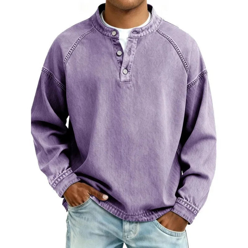 Sergio | Camisa Vaquera Henley de Manga Larga Hombre Oversize