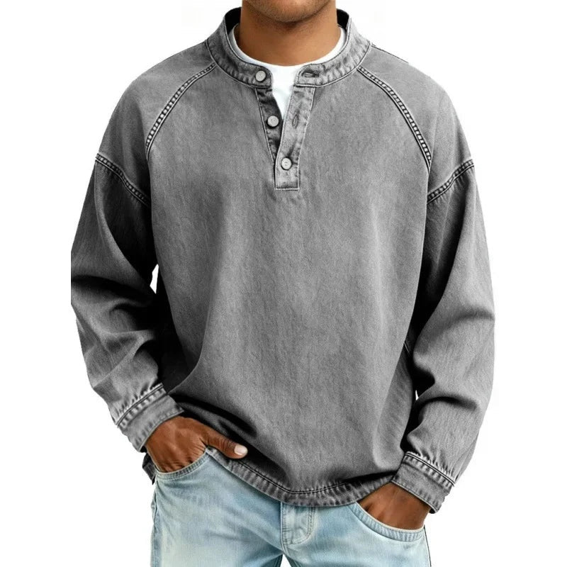 Sergio | Camisa Vaquera Henley de Manga Larga Hombre Oversize