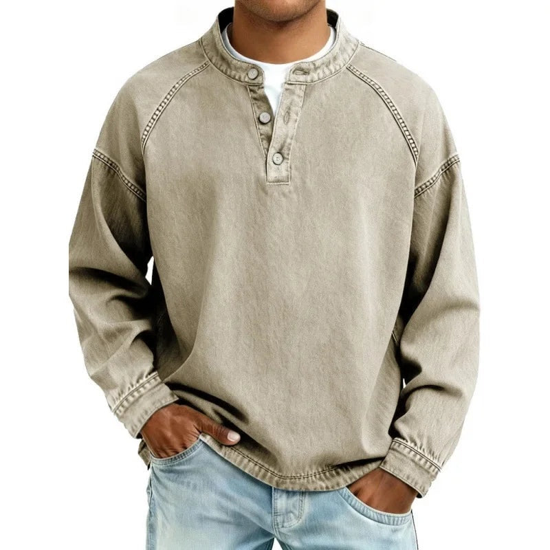 Sergio | Camisa Vaquera Henley de Manga Larga Hombre Oversize