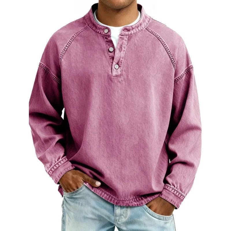Sergio | Camisa Vaquera Henley de Manga Larga Hombre Oversize