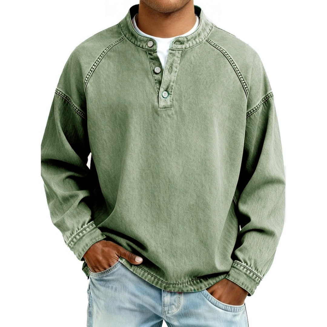 Sergio | Camisa Vaquera Henley de Manga Larga Hombre Oversize