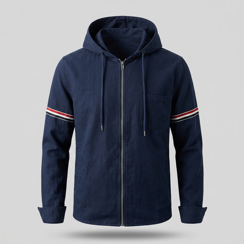 Sergio | Chaqueta con Capucha de Lino Hombre Cremallera Completa