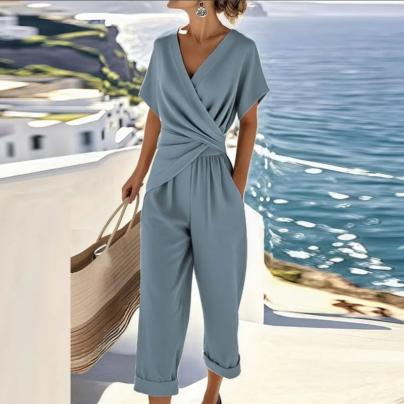 Sofía | Mono Largo Casual con Escote Cruzado Mujer Manga Corta