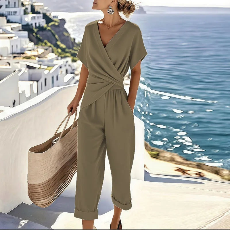 Sofía | Mono Largo Casual con Escote Cruzado Mujer Manga Corta