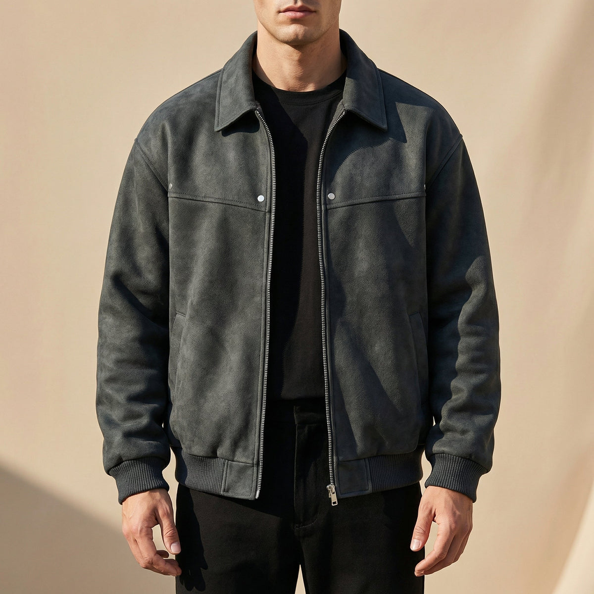 Tomás | Cazadora de Piel Hombre Bomber Cuello Solapa