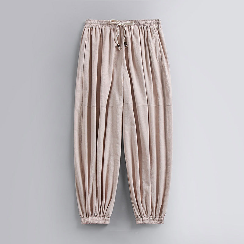Unai | Pantalón de Lino Jogger Hombre Cintura Elástica Tobillo Fruncido