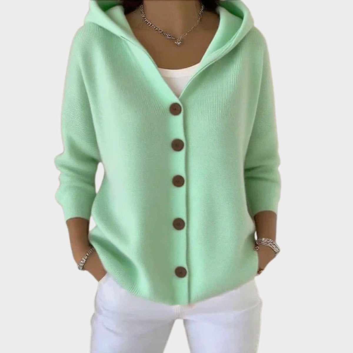 Uxía | Jersey Fino de Punto Mujer con Capucha Botonera