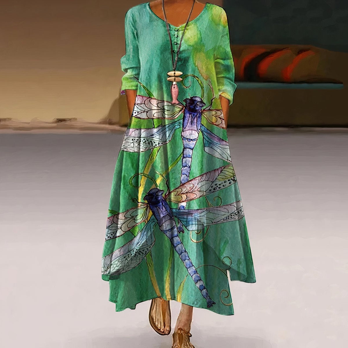 Uxía | Vestido Largo Floral Mujer Manga Larga Asimétrico